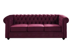 Sofá de 3 plazas de terciopelo color ciruela CHESTERFIELD