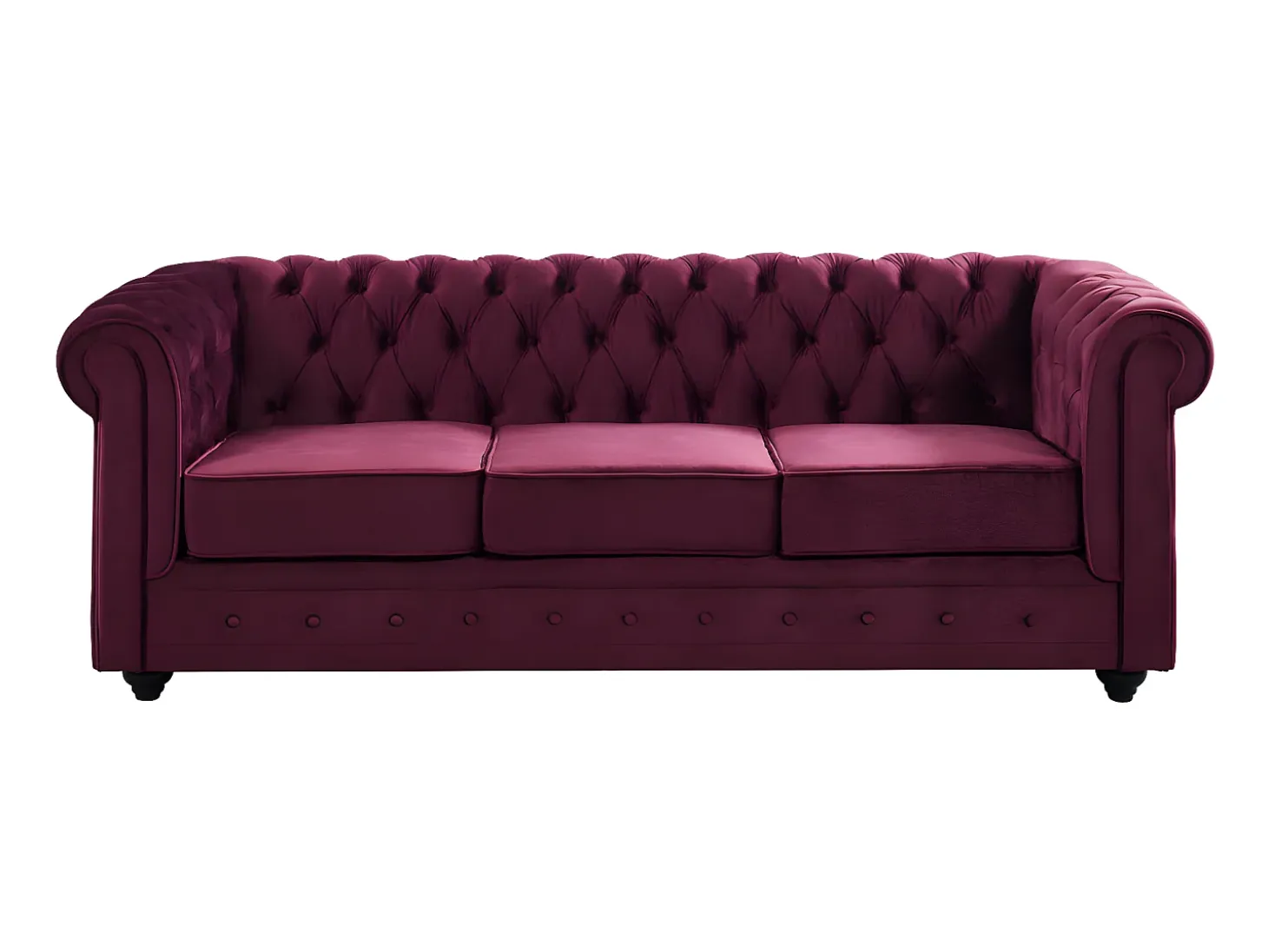 Sofá de 3 plazas de terciopelo color ciruela CHESTERFIELD