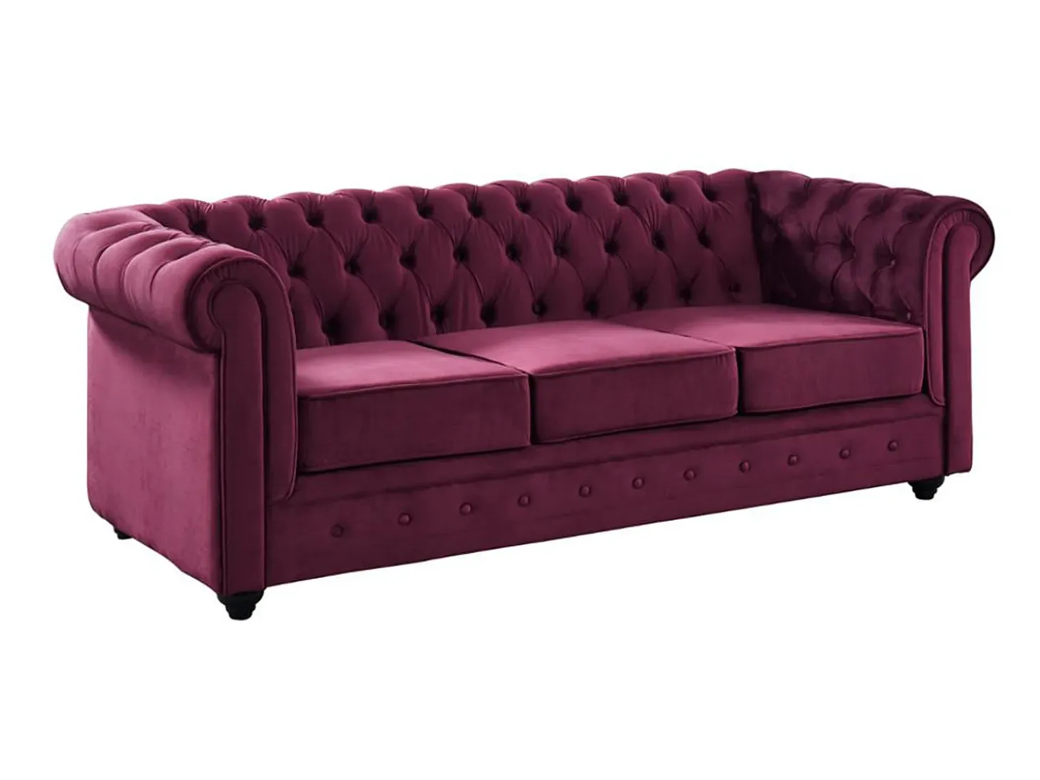 Sofá de 3 plazas de terciopelo color ciruela CHESTERFIELD