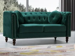 Sofá de 2 plazas de terciopelo verde esmeralda estilo charme francés TURNER