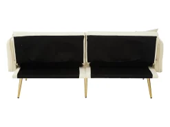 Sofá de 2 plazas de terciopelo beige con brazos y respaldo regulables, patas de metal dorado