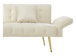 Sofá de 2 plazas de terciopelo beige con brazos y respaldo regulables, patas de metal dorado
