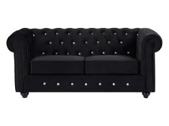 Sofá de 2 plazas de terciopelo negro con botones de efecto cristal CHESTERFIELD