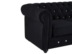 Sofá de 2 plazas de terciopelo negro con botones de efecto cristal CHESTERFIELD