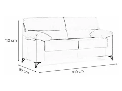 Sofá de 3 plazas de 180x110x85 cm de tela de microfibra en gris y patas negras Hilton