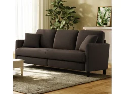 Sofá de 3 plazas en terciopelo de Teddy, gran comodidad de sofá derecho en madera maciza, envejecimiento con reposabrazos, 210 x 79 x 89 cm - marrón