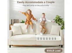 Sofá de 3 plazas en terciopelo de Teddy, sofá de confort correcta en madera sólida, loveseat con reposabrazos, 193x79x89cm, beige, beige