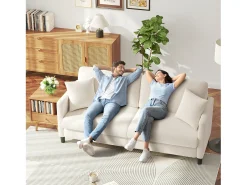 Sofá de 3 plazas en terciopelo de Teddy, sofá de confort correcta en madera sólida, loveseat con reposabrazos, 193x79x89cm, beige, beige