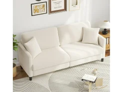 Sofá de 3 plazas en terciopelo de Teddy, sofá de confort correcta en madera sólida, loveseat con reposabrazos, 193x79x89cm, beige, beige