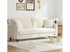 Sofá de 3 plazas en terciopelo de Teddy, sofá de confort correcta en madera sólida, loveseat con reposabrazos, 193x79x89cm, beige, beige