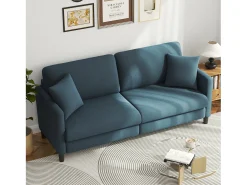 Sofá de 3 plazas en terciopelo de Teddy, sofá de confort correcta en madera sólida, loveseat con reposabrazos, 193x79x89cm, azul-gris