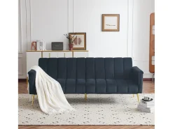 Sofá de 3 plazas en terciopelo negro - 3 en 1 - Respaldo y reposabrazos regulables - 184 x 79 x 71 cm - LERICI by Pascal Morabito