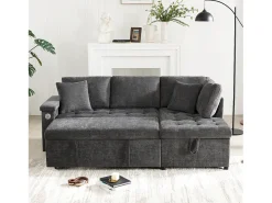 Sofá de 3 plazas, sofá cama con puertos USB y espacio de almacenaje, respaldo tapizado - Chenilla gris oscuro