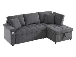 Sofá de 3 plazas, sofá cama con puertos USB y espacio de almacenaje, respaldo tapizado - Chenilla gris oscuro