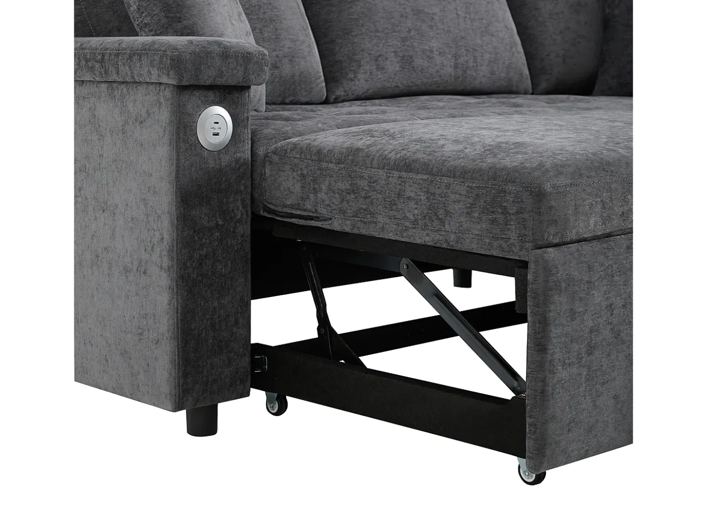 Sofá de 3 plazas, sofá cama con puertos USB y espacio de almacenaje, respaldo tapizado - Chenilla gris oscuro