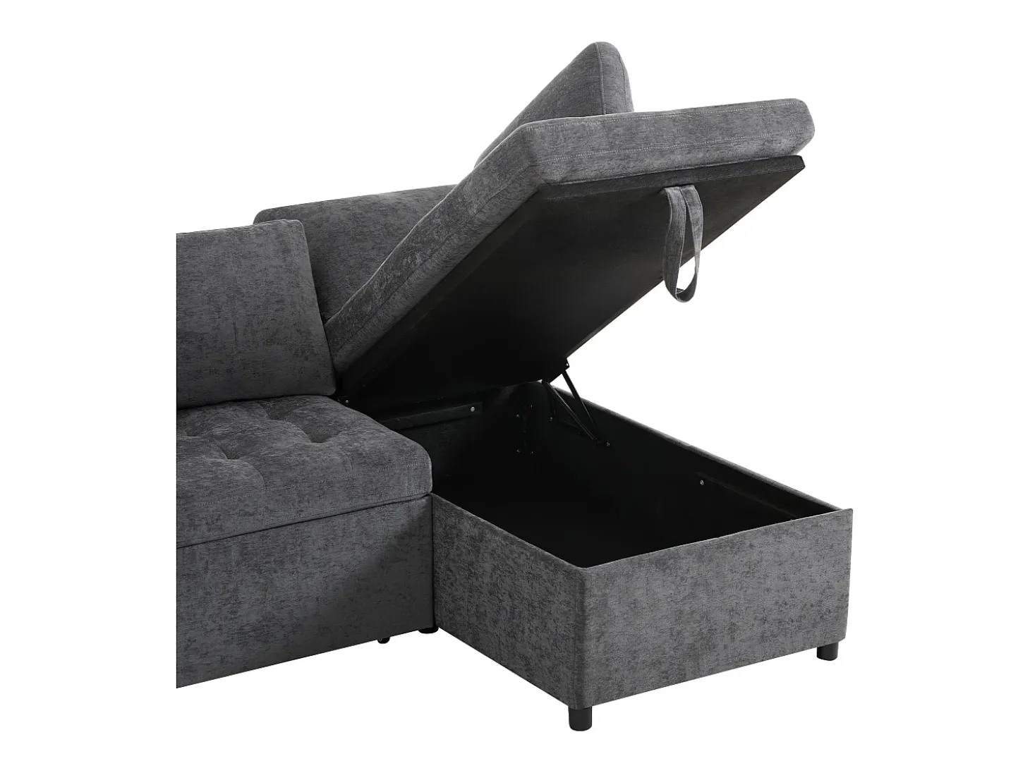 Sofá de 3 plazas, sofá cama con puertos USB y espacio de almacenaje, respaldo tapizado - Chenilla gris oscuro