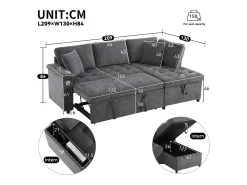 Sofá de 3 plazas, sofá cama con puertos USB y espacio de almacenaje, respaldo tapizado - Chenilla gris oscuro