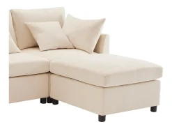 Sofá de 4 plazas, sofá de chenilla con respaldo y reposabrazos tapizados, reposapiés móvil - beige
