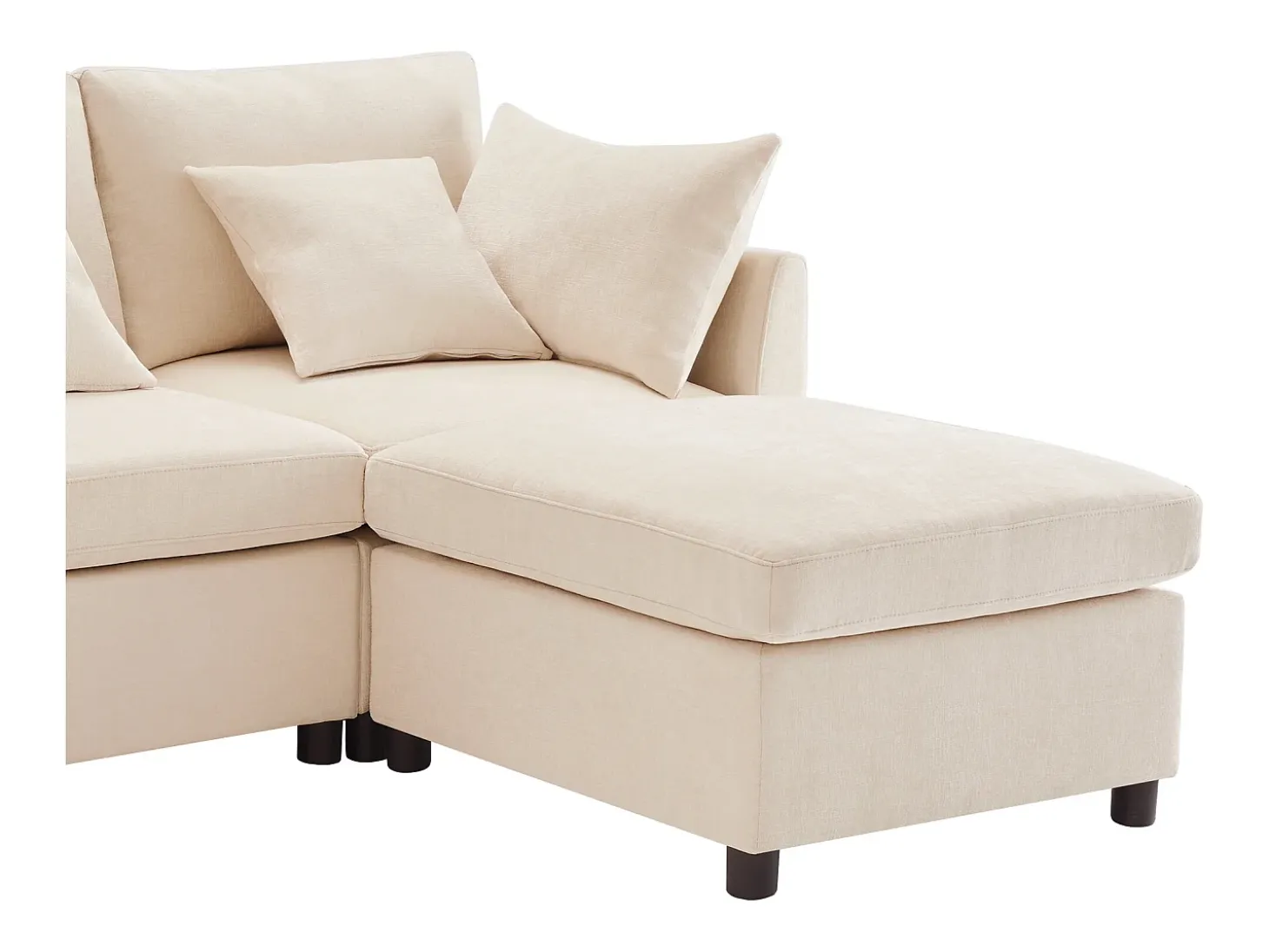 Sofá de 4 plazas, sofá de chenilla con respaldo y reposabrazos tapizados, reposapiés móvil - beige