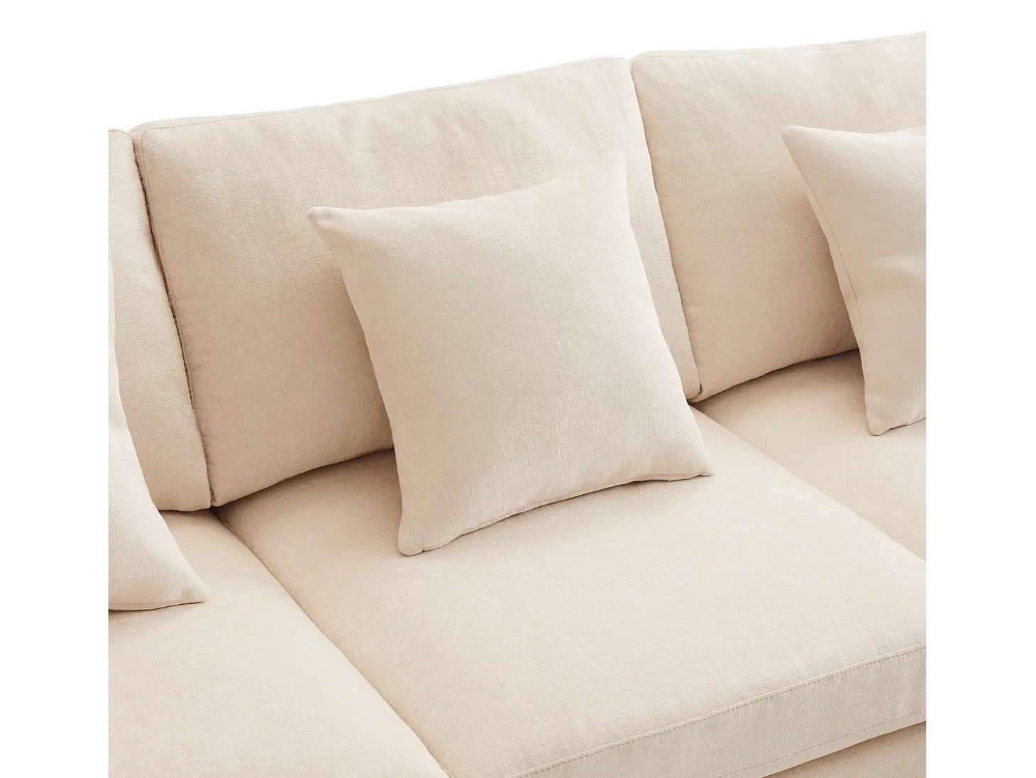 Sofá de 4 plazas, sofá de chenilla con respaldo y reposabrazos tapizados, reposapiés móvil - beige