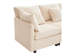 Sofá de 4 plazas, sofá de chenilla con respaldo y reposabrazos tapizados, reposapiés móvil - beige