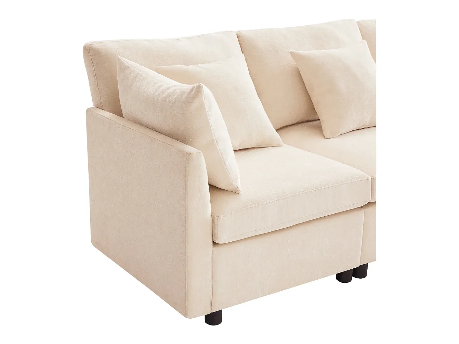 Sofá de 4 plazas, sofá de chenilla con respaldo y reposabrazos tapizados, reposapiés móvil - beige