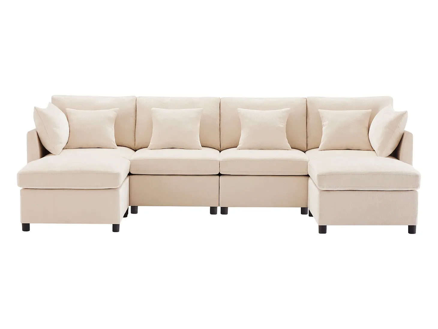 Sofá de 4 plazas, sofá de chenilla con respaldo y reposabrazos tapizados, reposapiés móvil - beige