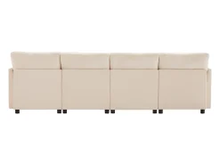 Sofá de 4 plazas, sofá de chenilla con respaldo y reposabrazos tapizados, reposapiés móvil - beige