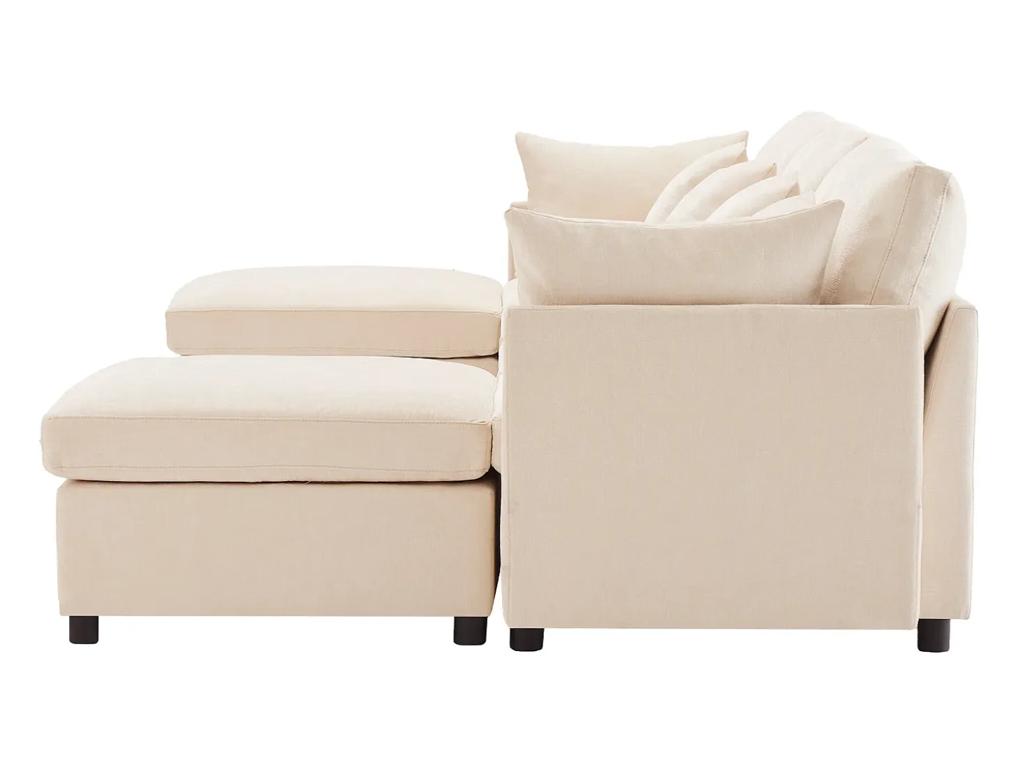 Sofá de 4 plazas, sofá de chenilla con respaldo y reposabrazos tapizados, reposapiés móvil - beige