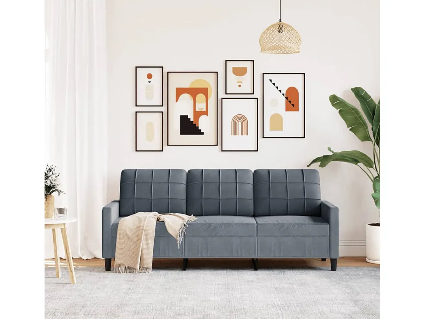 Sofá de 3 plazas terciopelo gris oscuro 180 cm