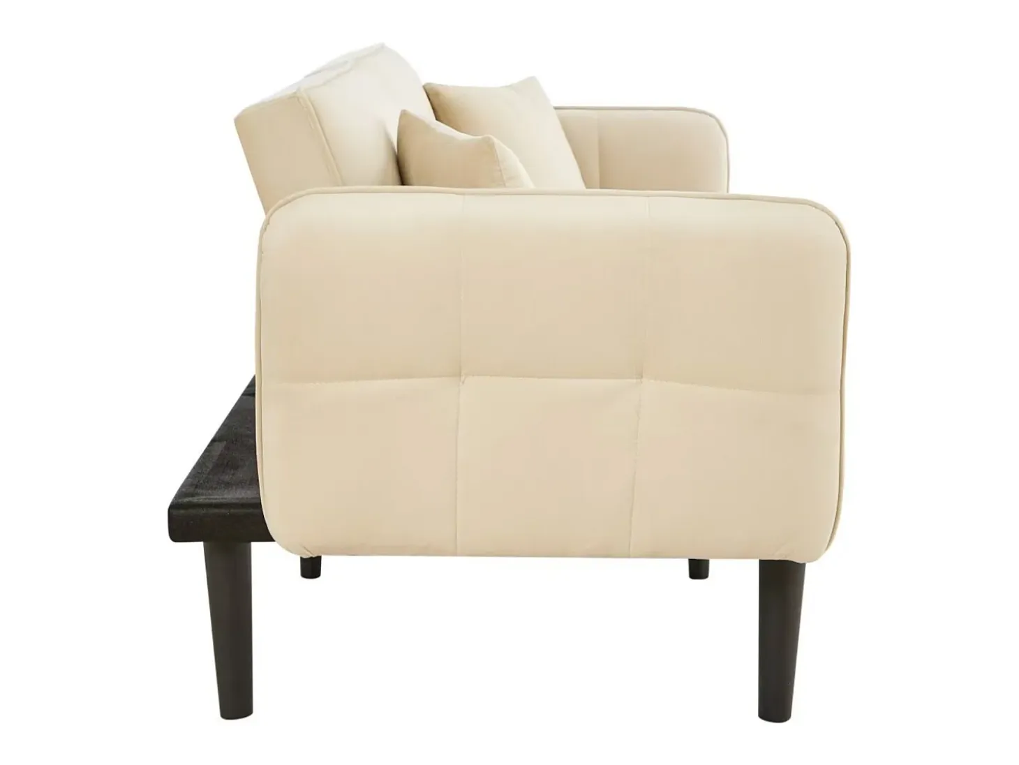 Sofá de 2 plazas, terciopelo beige, tapizado con respaldo regulable y patas de madera negras