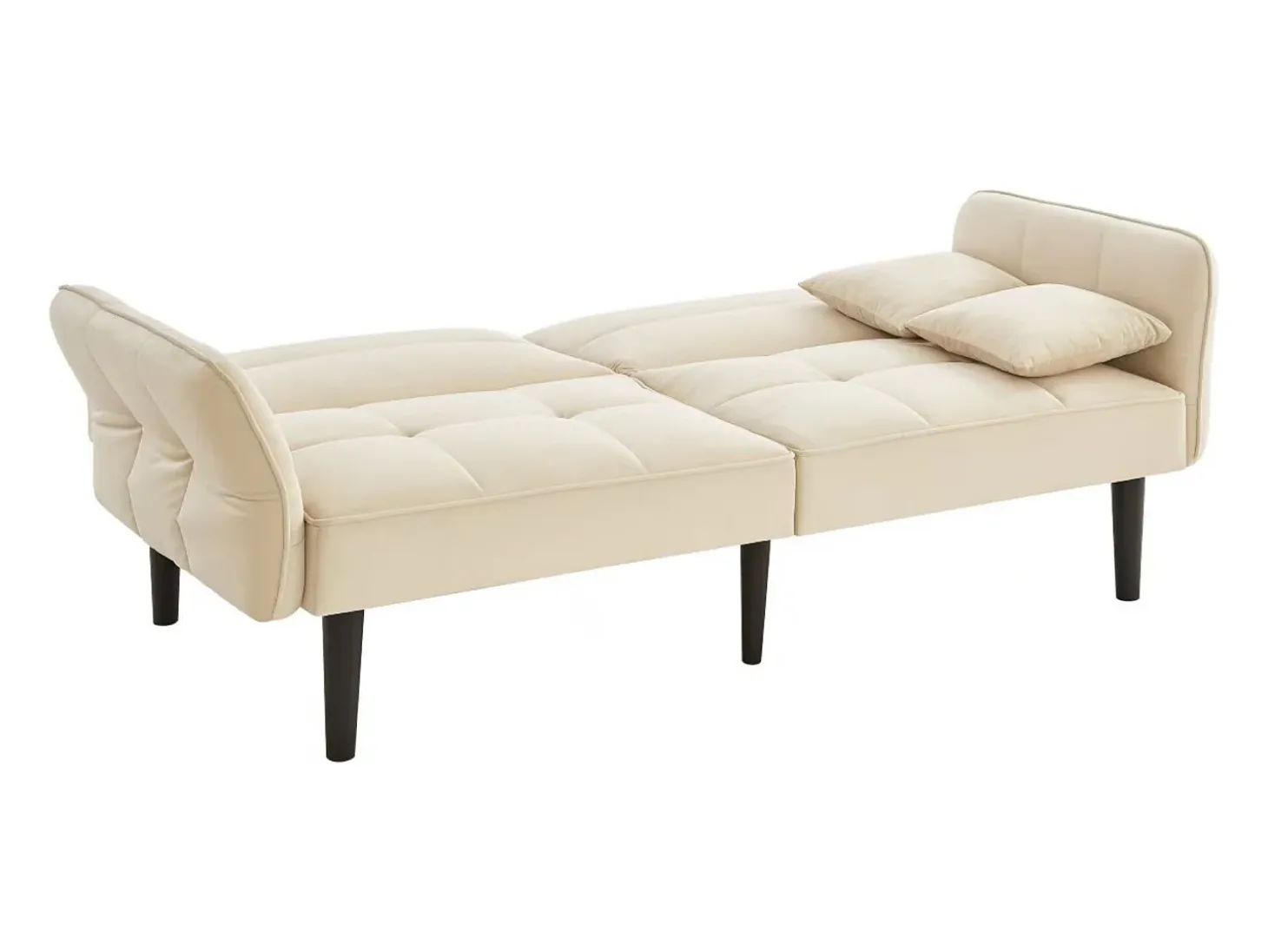 Sofá de 2 plazas, terciopelo beige, tapizado con respaldo regulable y patas de madera negras