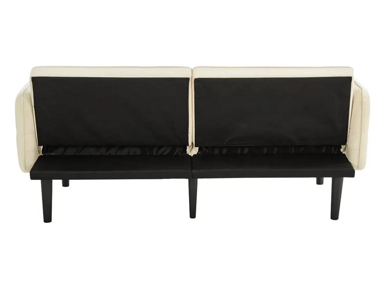 Sofá de 2 plazas, terciopelo beige, tapizado con respaldo regulable y patas de madera negras