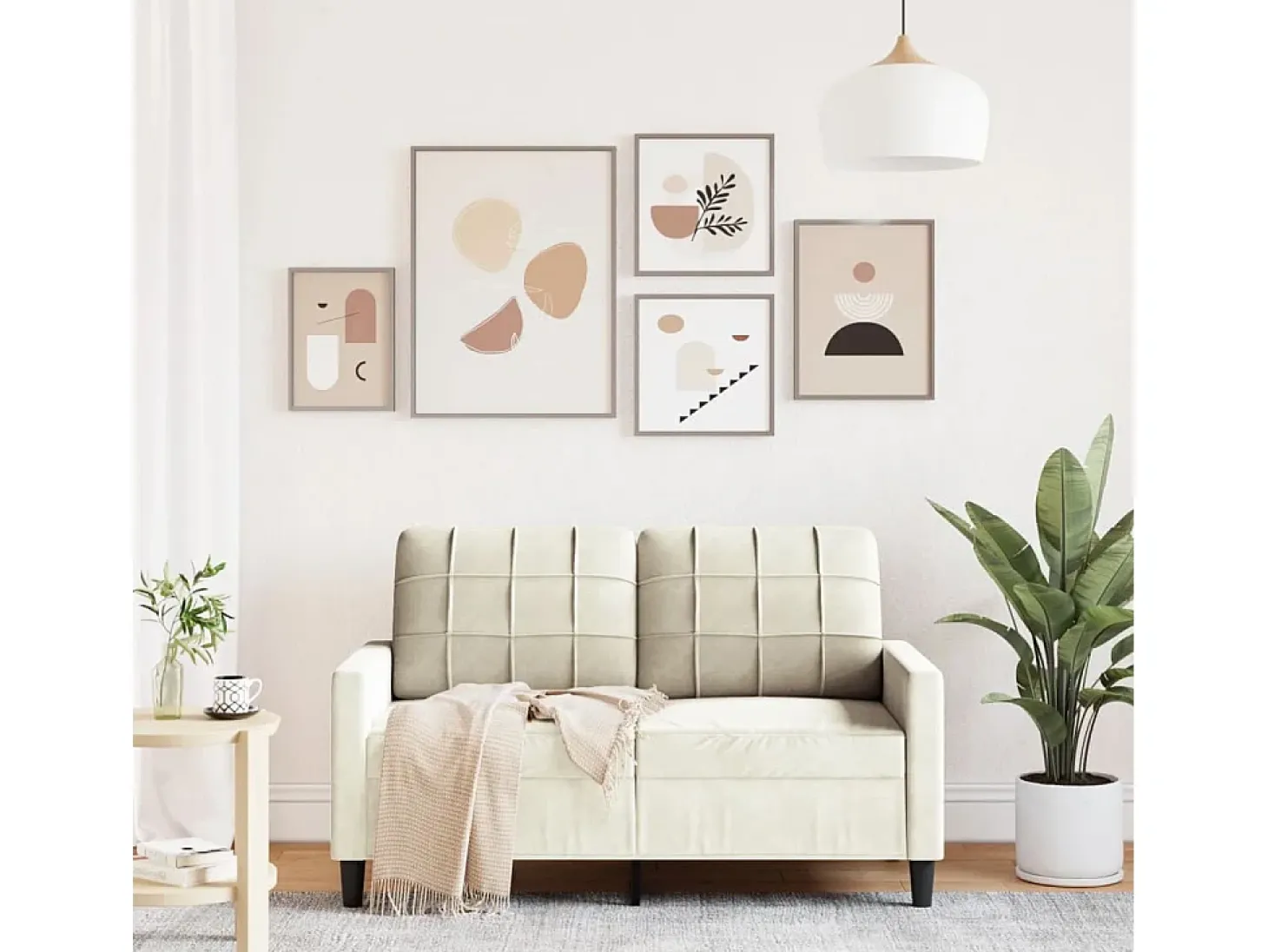 Sofá de 2 plazas terciopelo color crema 120 cm