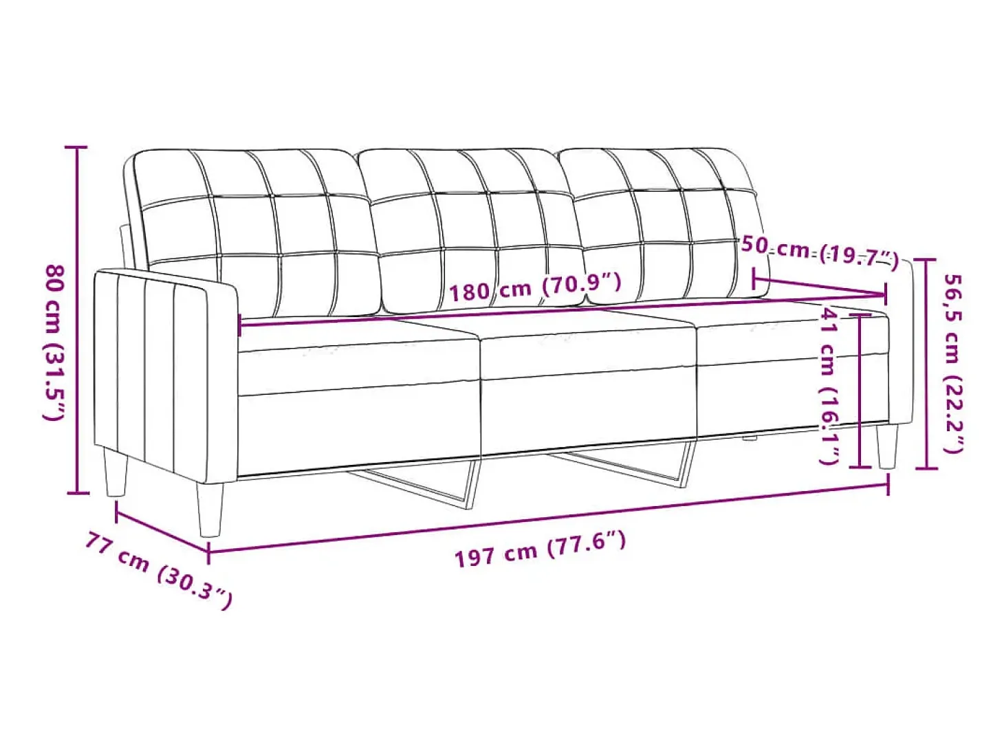 Sofá de 3 plazas terciopelo marrón 180 cm