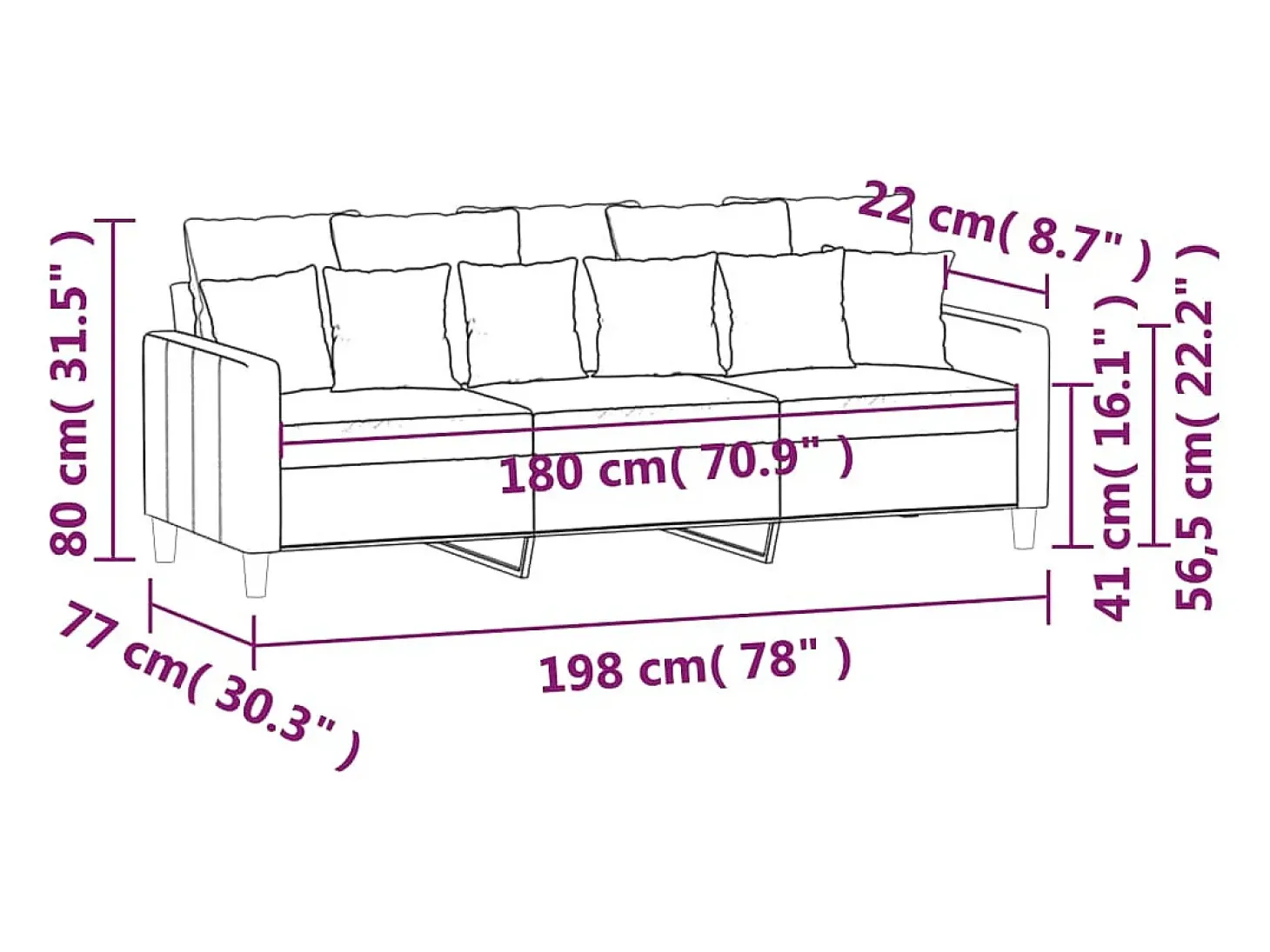 Sofá de 3 plazas terciopelo rosa 180 cm