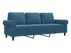 Sofá de 3 plazas terciopelo azul 180 cm