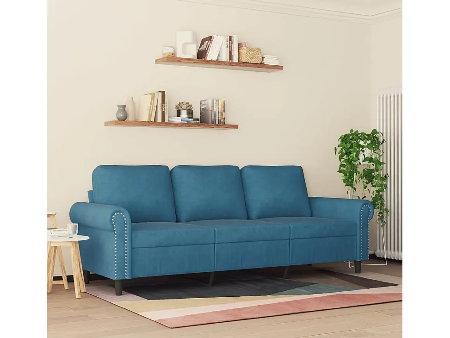 Sofá de 3 plazas terciopelo azul 180 cm