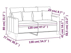 Sofá de 2 plazas terciopelo azul 120 cm