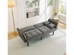 Sofá de 2 plazas, terciopelo gris, tapizado con respaldo regulable y patas de madera negras
