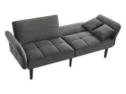 Sofá de 2 plazas, terciopelo gris, tapizado con respaldo regulable y patas de madera negras