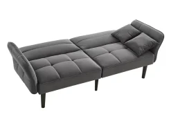 Sofá de 2 plazas, terciopelo gris, tapizado con respaldo regulable y patas de madera negras