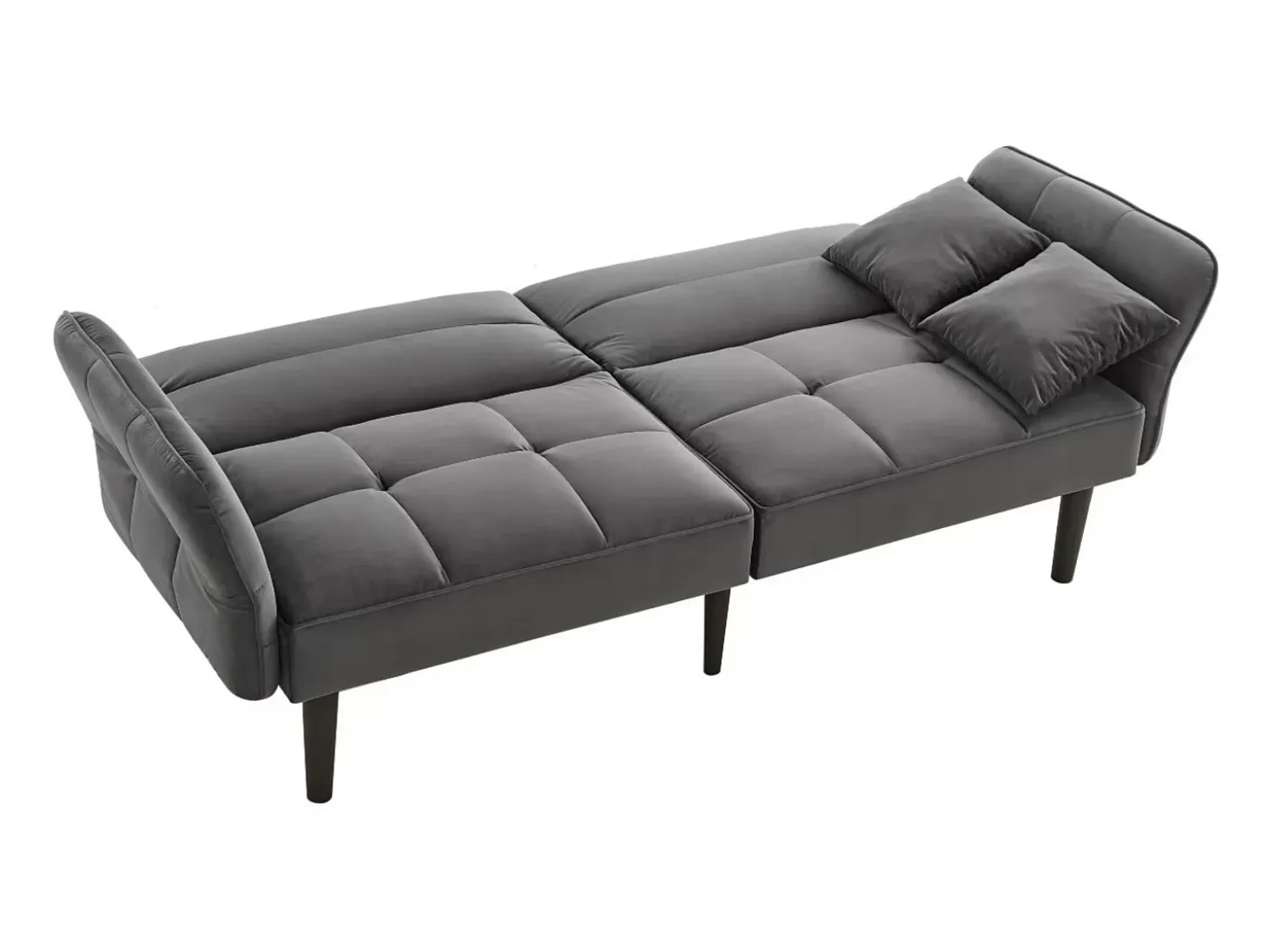 Sofá de 2 plazas, terciopelo gris, tapizado con respaldo regulable y patas de madera negras