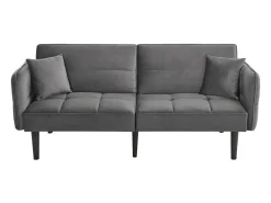 Sofá de 2 plazas, terciopelo gris, tapizado con respaldo regulable y patas de madera negras