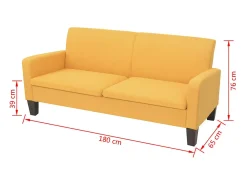 Sofá de 3 plazas 180x65x76 cm amarillo