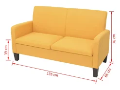 Sofá de 2 plazas 135x65x76 cm amarillo