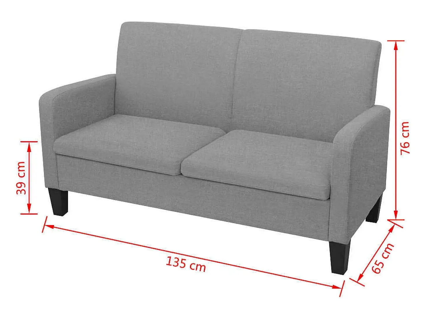 Sofá de 2 plazas 135x65x76 cm gris claro