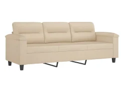 Sofá de 3 plazas y taburete tela microfibra crema 180 cm