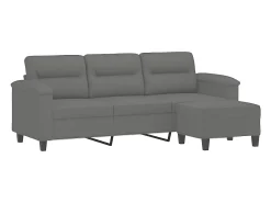 Sofá de 3 plazas y taburete tela microfibra gris oscuro 180 cm