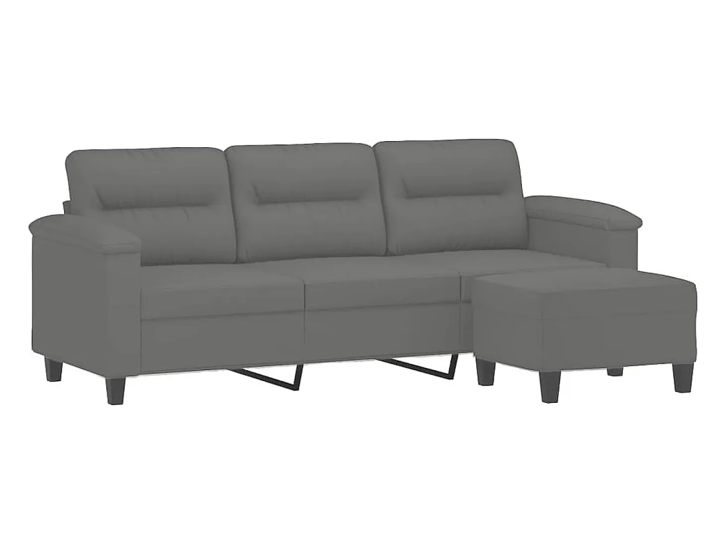 Sofá de 3 plazas y taburete tela microfibra gris oscuro 180 cm
